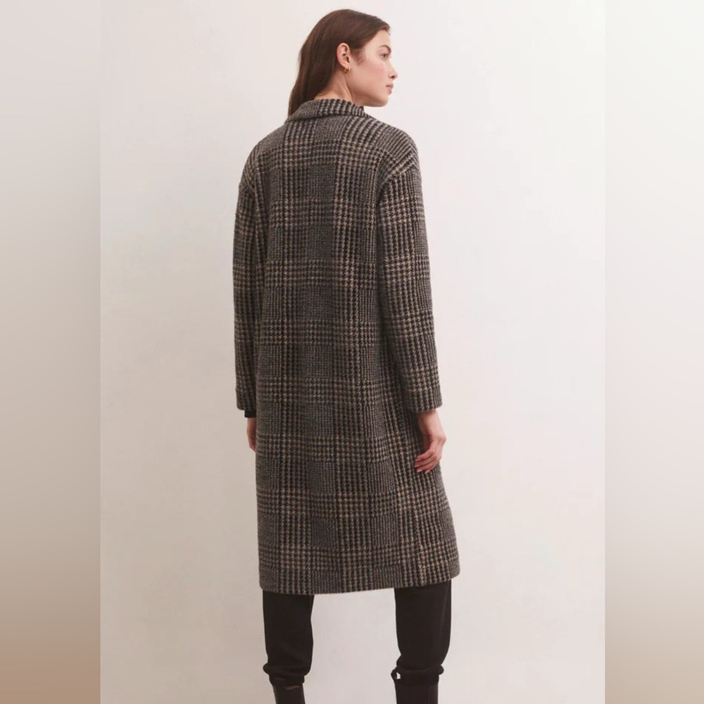 Z Supply Black and Gray Plaid Coat L - Picture 5 of 7